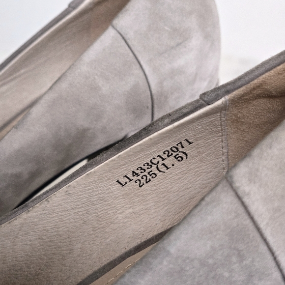 LUXURY REBEL 2.5 Inch Heeled Gray Suede Loafers with Gold Accent Size US 5.5 EUC - Picture 9 of 12